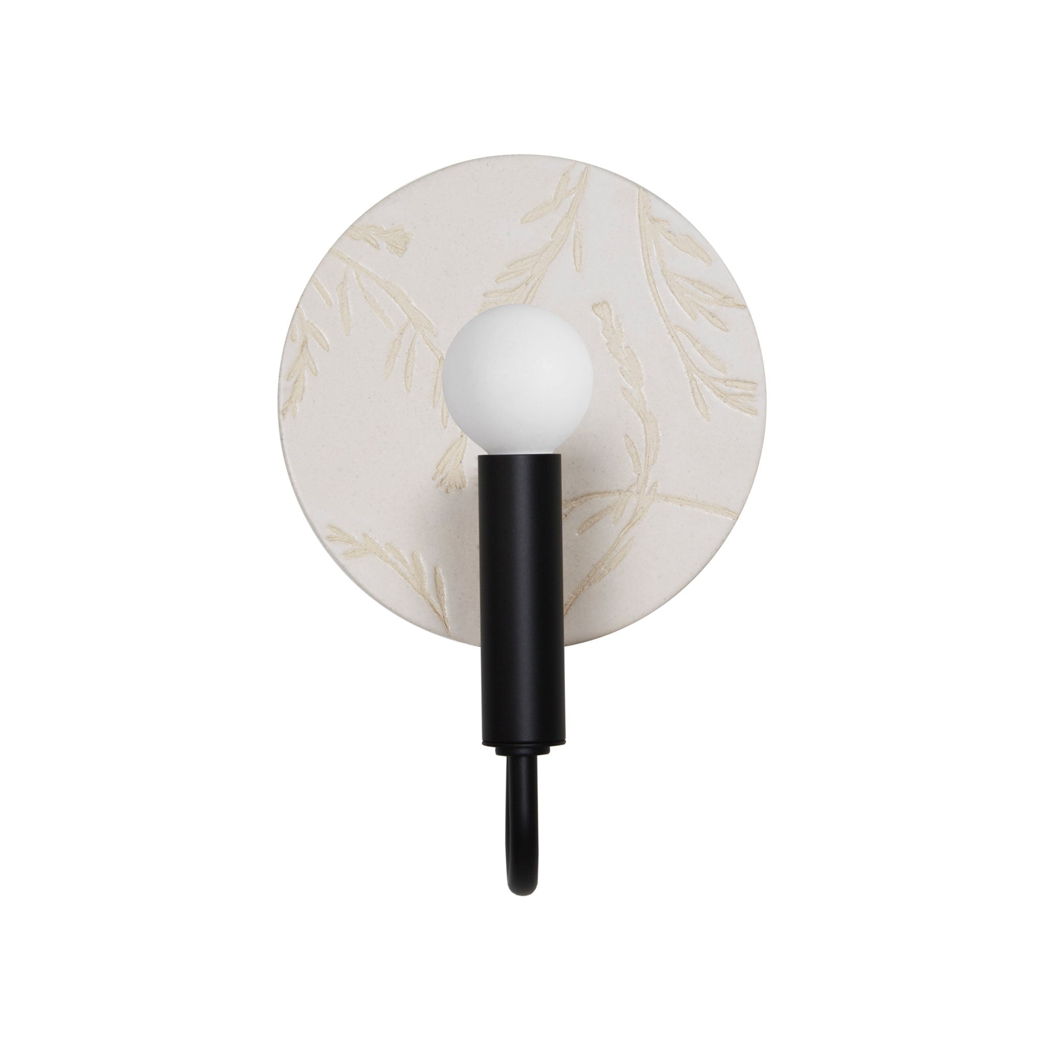 Edith ADA Sconce shown in Matte Black with Natural White Tanglewood Ceramic