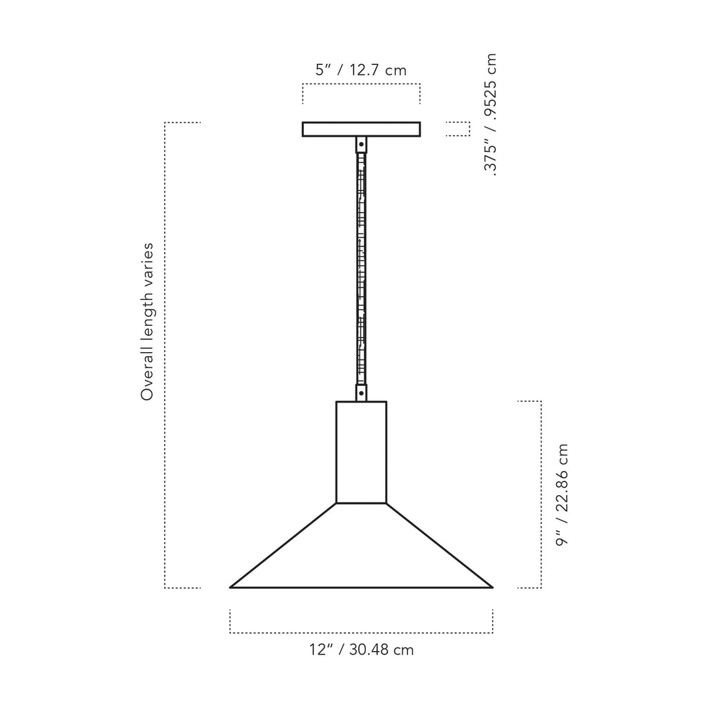 Juniper Cord Pendant illustration with measurements.