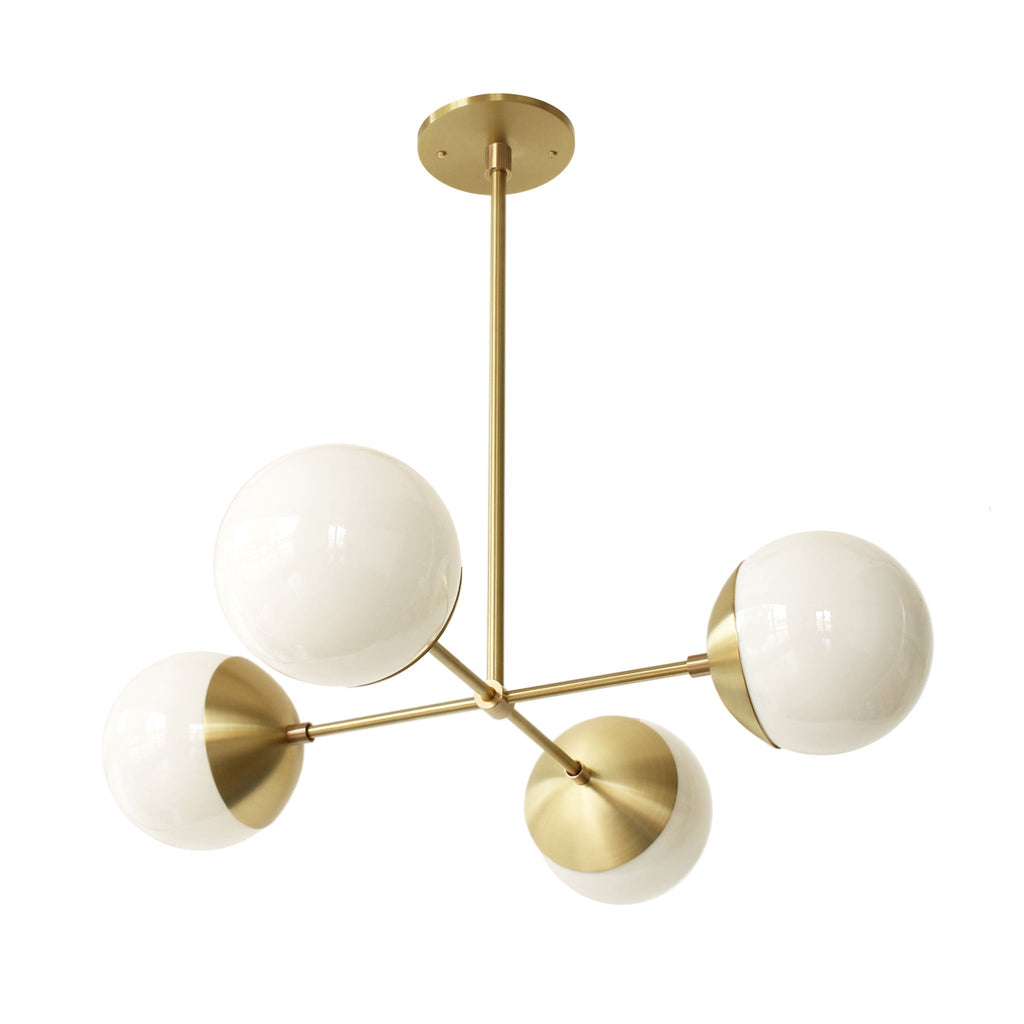 Alto Compass 6" Opal for Vaulted Ceiling shown in Brass with Opal 6" globes.