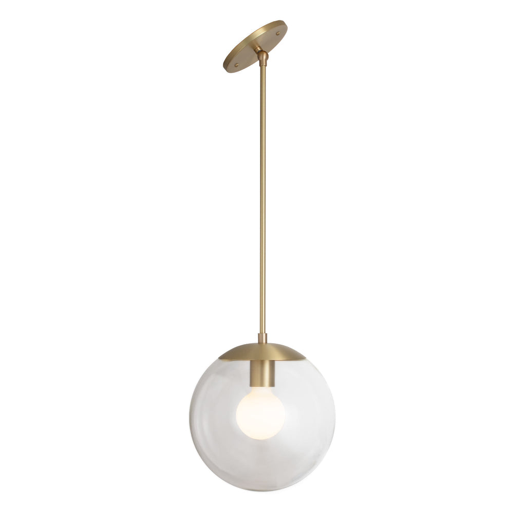 Alto Rod 10" for Vaulted Ceiling shown in Brass with a Clear 10" globe. 