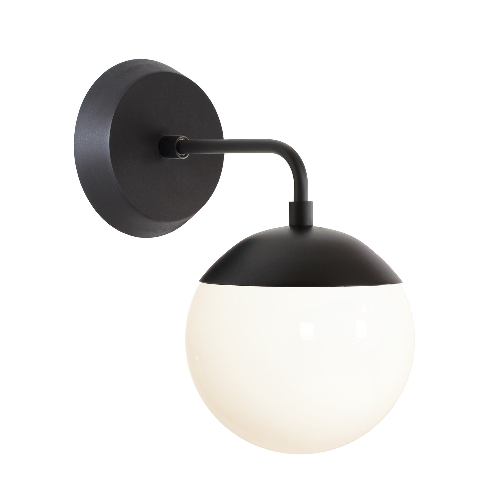Alto Sconce 6" with Wood Canopy shown in Matte Black and Black Stained wood finish canopy with an Opal 6" globe