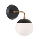 Alto Sconce 6" with Wood Canopy shown in Matte Black with Brass and Black Stained wood finish canopy with an Opal 6" globe