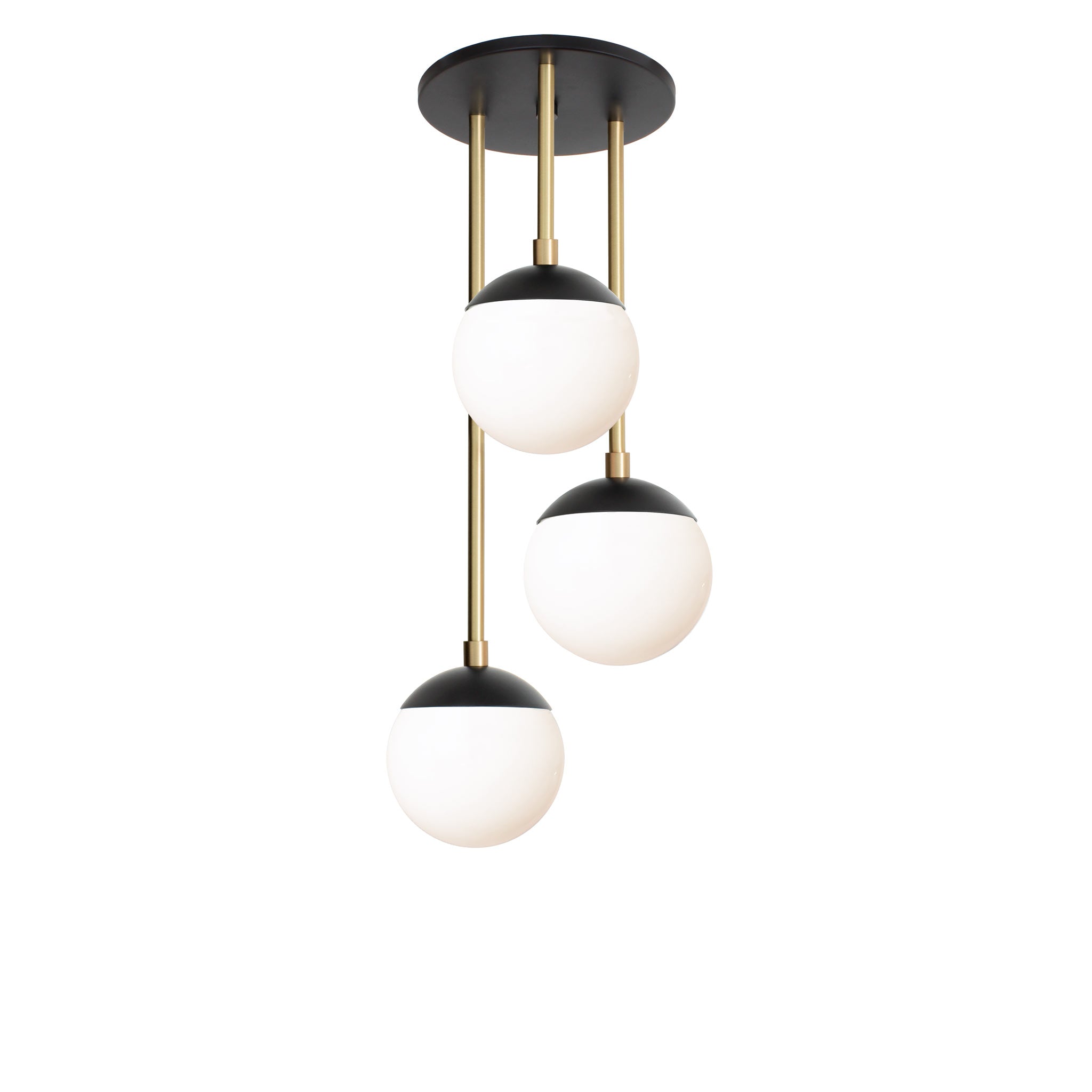 Alto Waterfall shown in Matte Black and Brass with Opal 6" globes