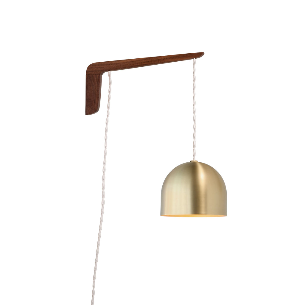 Swing Arm Amélie 6" shown in Walnut with White twisted cord and Brass metal finish.