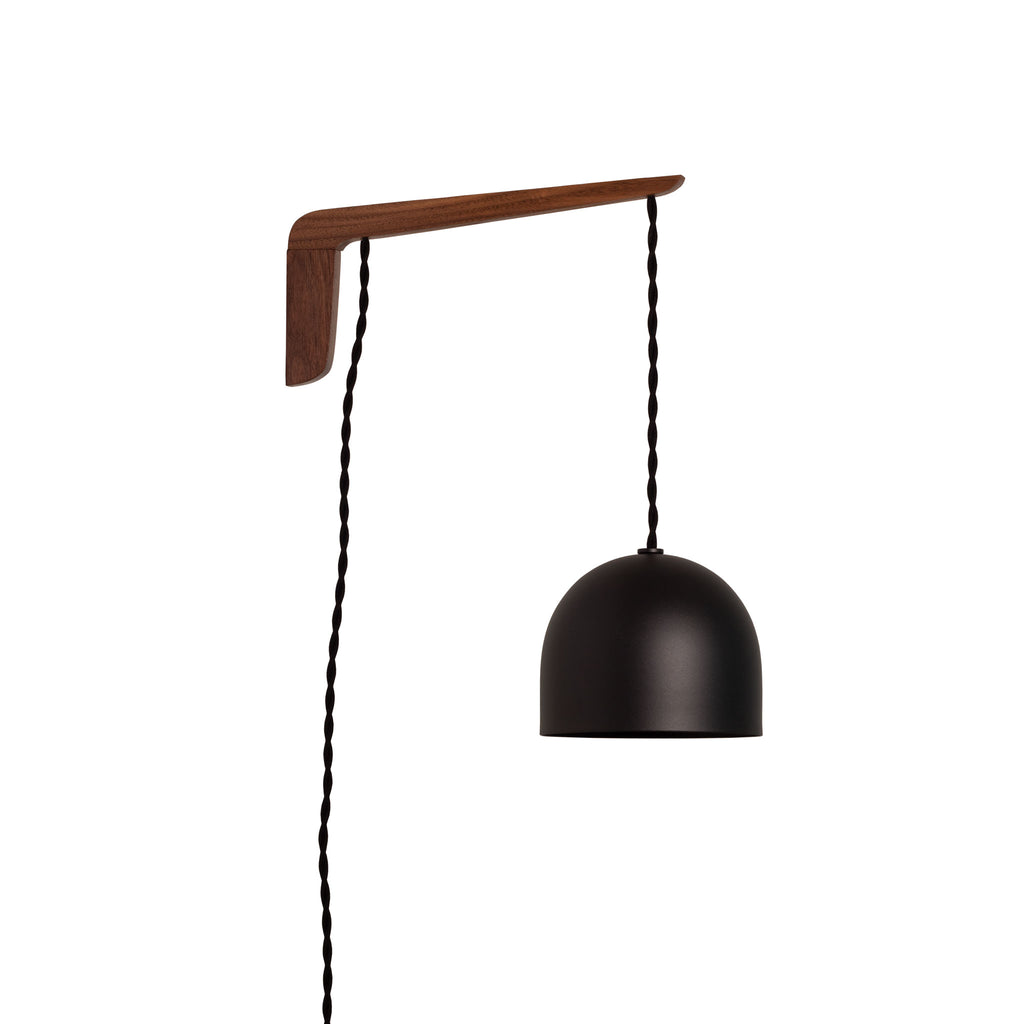 Swing Arm Amélie 6" shown in Walnut with Black twisted cord and Matte Black metal finish.