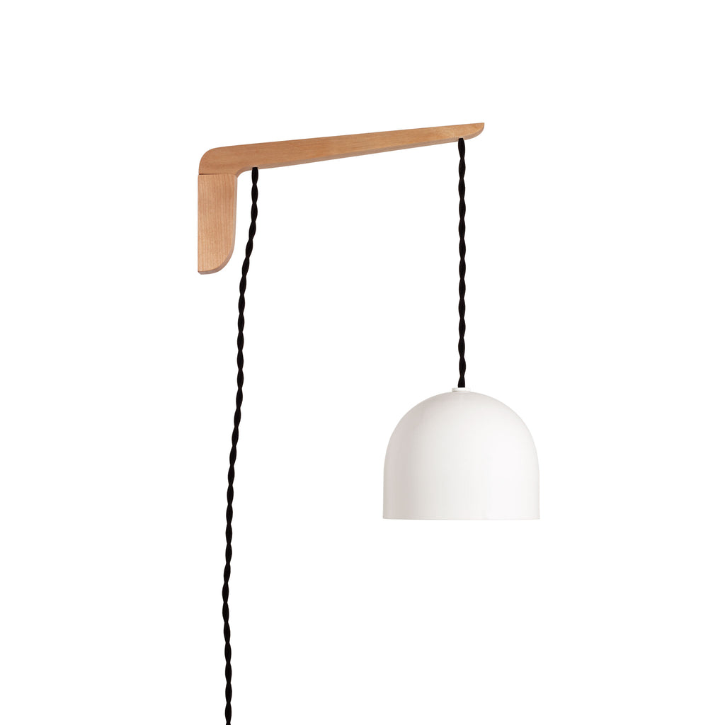 Swing Arm Amélie 6" shown in Maple with Black twisted cord and White metal finish.