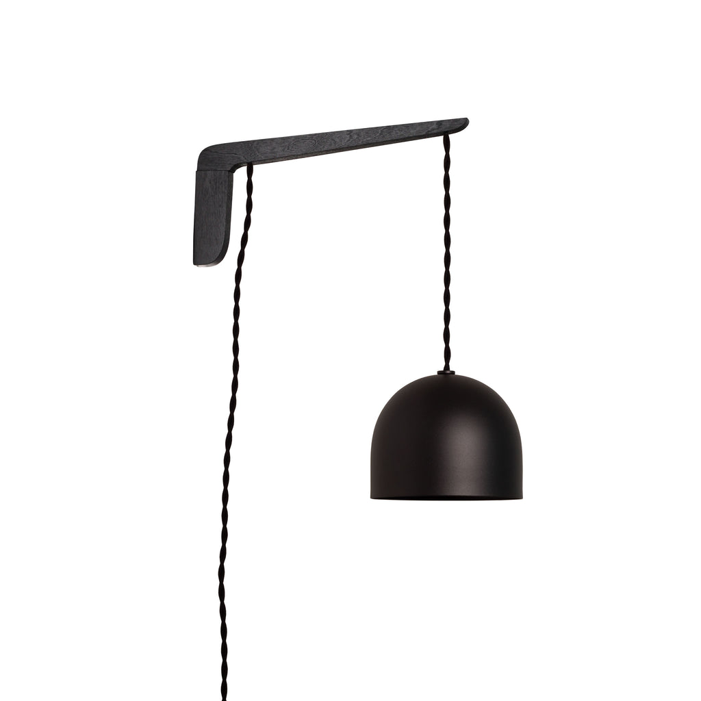 Swing Arm Amélie 6" shown in Black Stained wood finish with Black twisted cord and Matte Black metal finish.