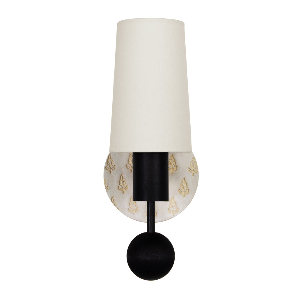 Amherst (Black Stained) Sconce with a Natural White & Cream Floral Ceramic Canopy