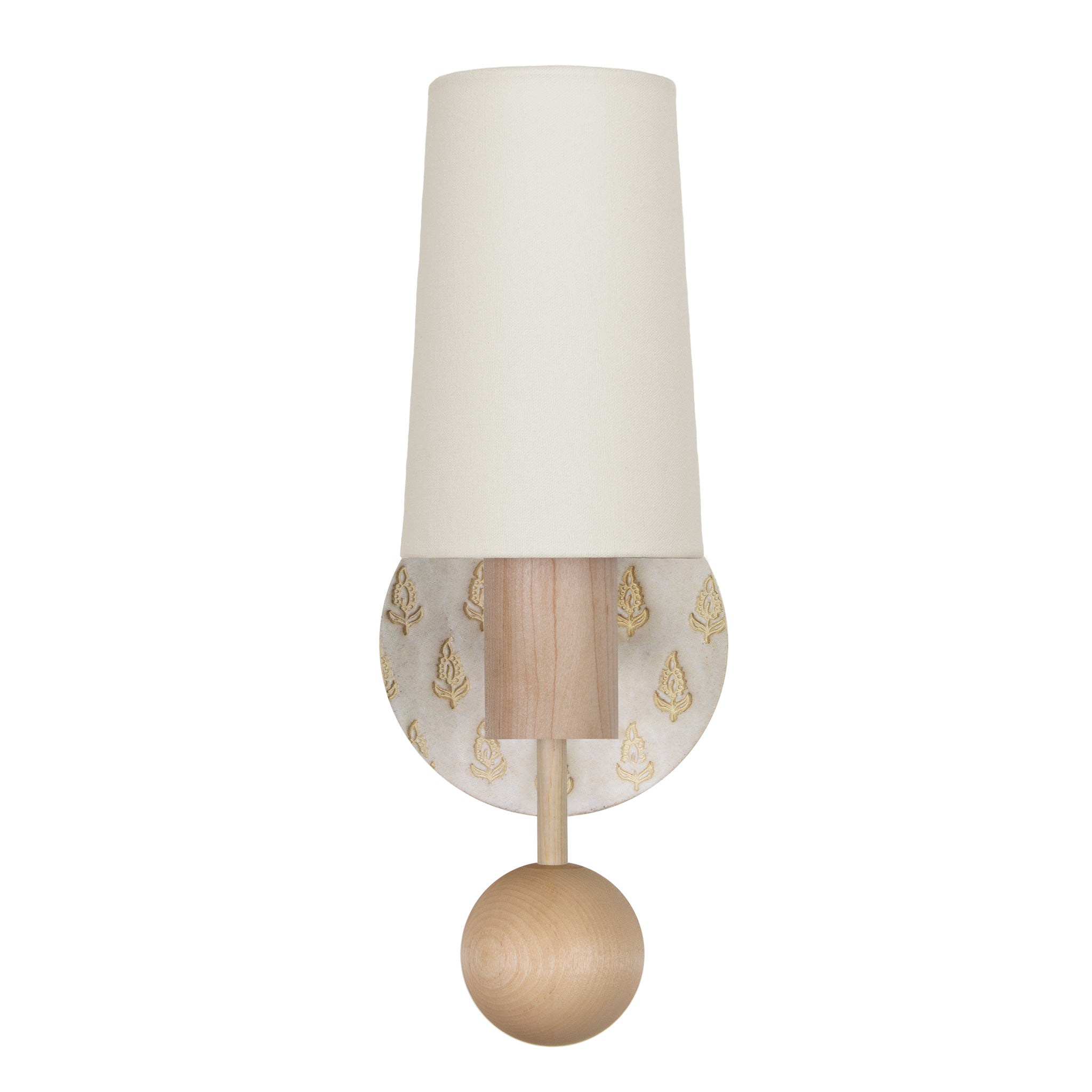 Amherst sconce shown in Maple with Natural White and Cream Floral Ceramic