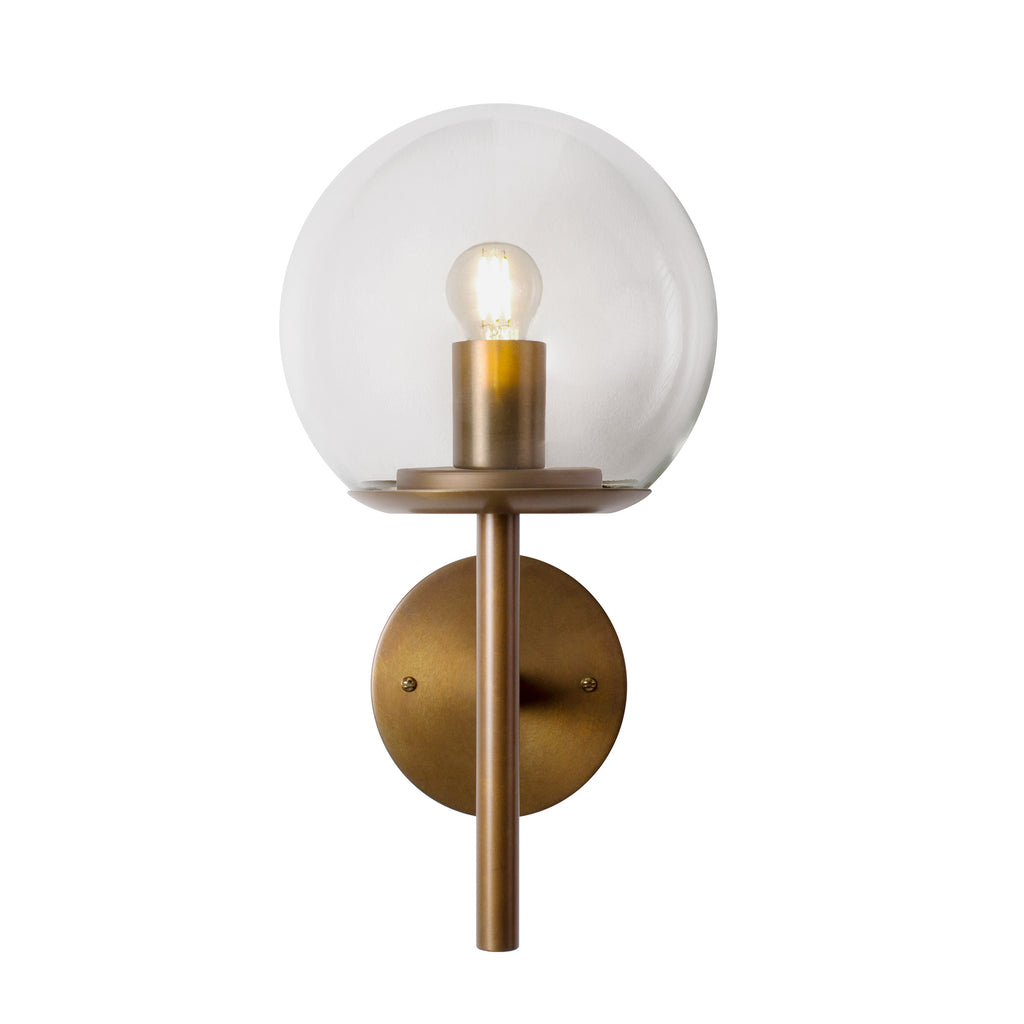 Athena 8" shown in Heirloom Brass with a Clear 8" globe.