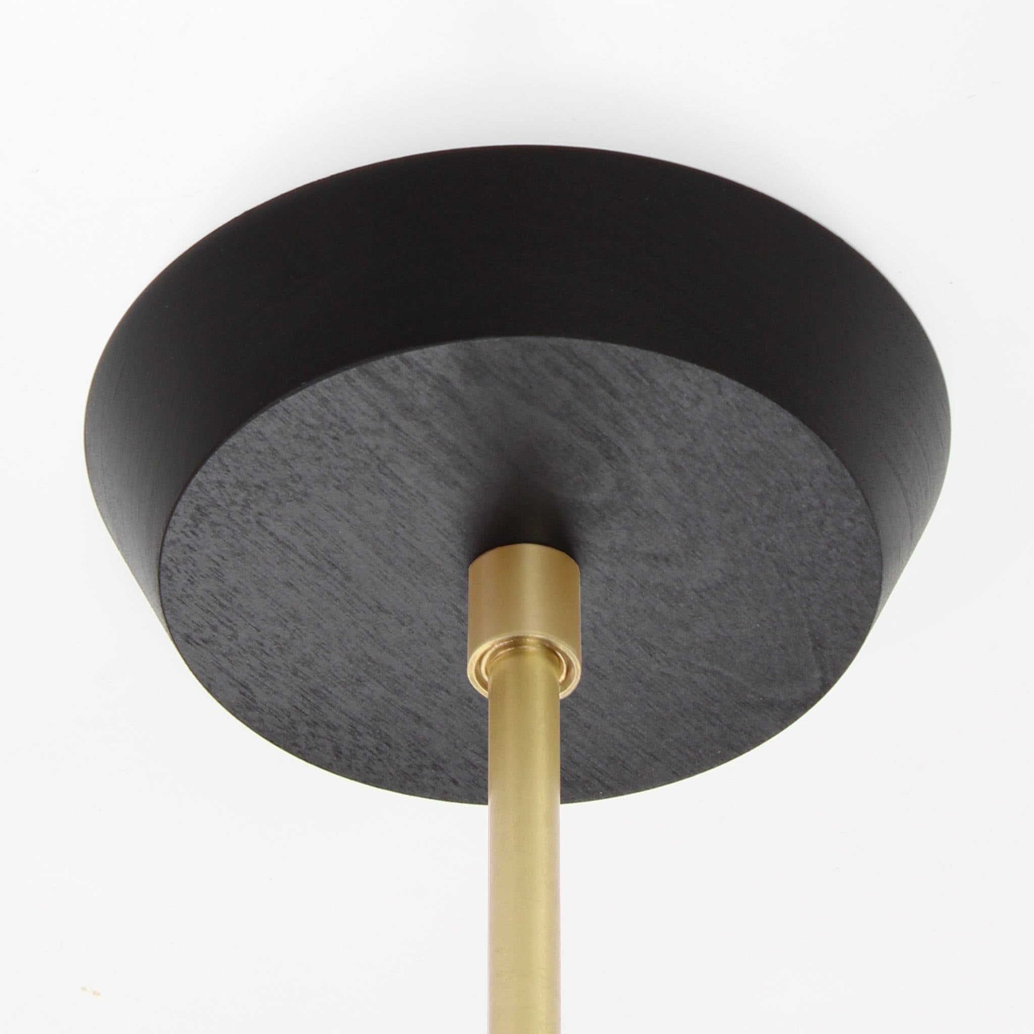 Mounting canopy shown in Black Stained wood finish with Brass rod