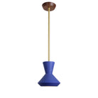 Bobbie Rod Pendant shown in Cobalt Blue Glaze Ceramic with a Brass Metal finish and a Walnut Canopy