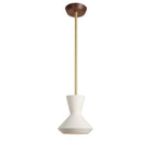 Bobbie Rod Pendant shown in Natural White Glaze Ceramic with a Brass Metal finish and a Walnut canopy