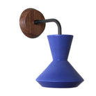 Bobbie Sconce shown in Cobalt Blue Glaze with Matte Black Metal and Walnut Canopy