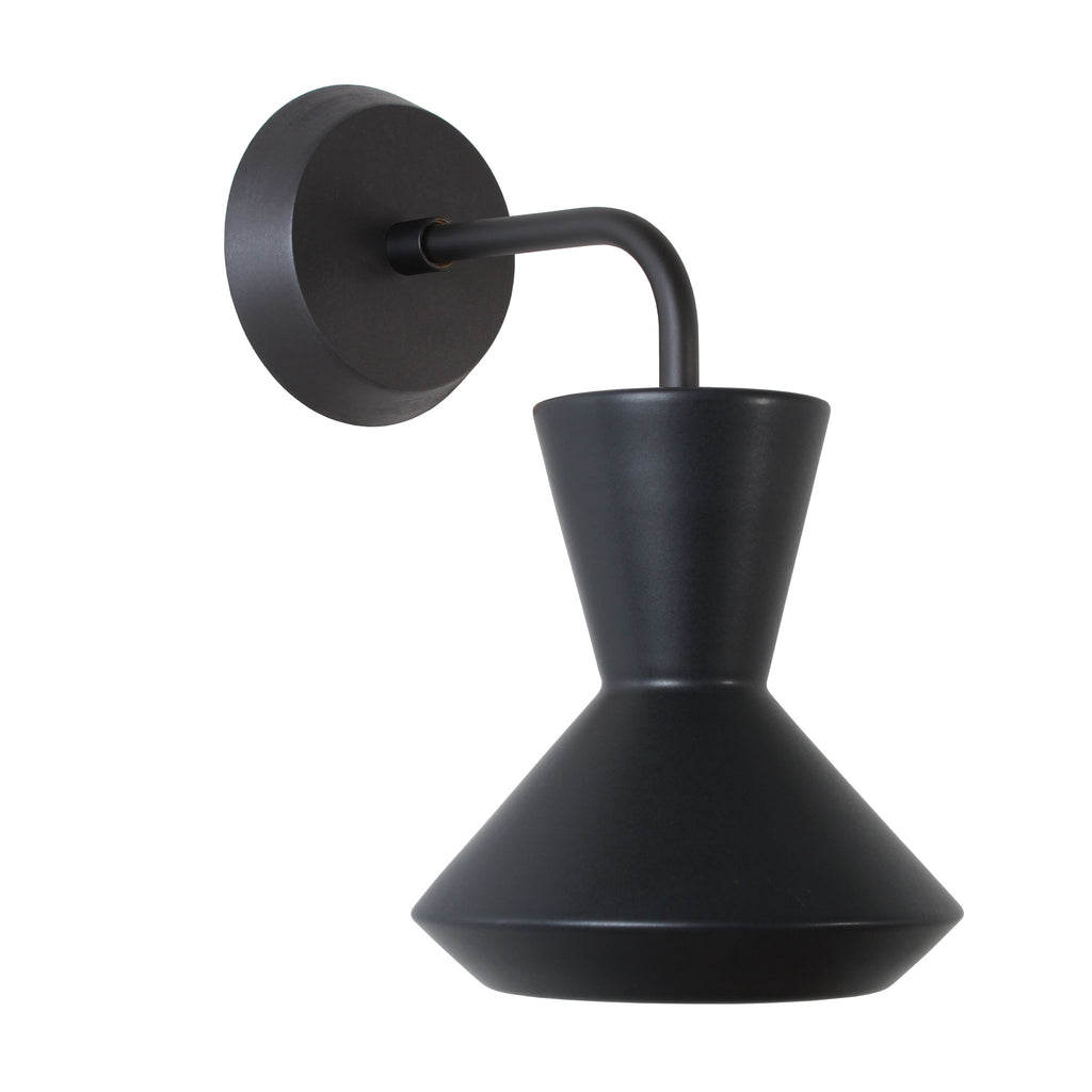 Bobbie Sconce shown in Eclipse Black Glaze with Matte Black Metal and Black Stained Wood finish Canopy.