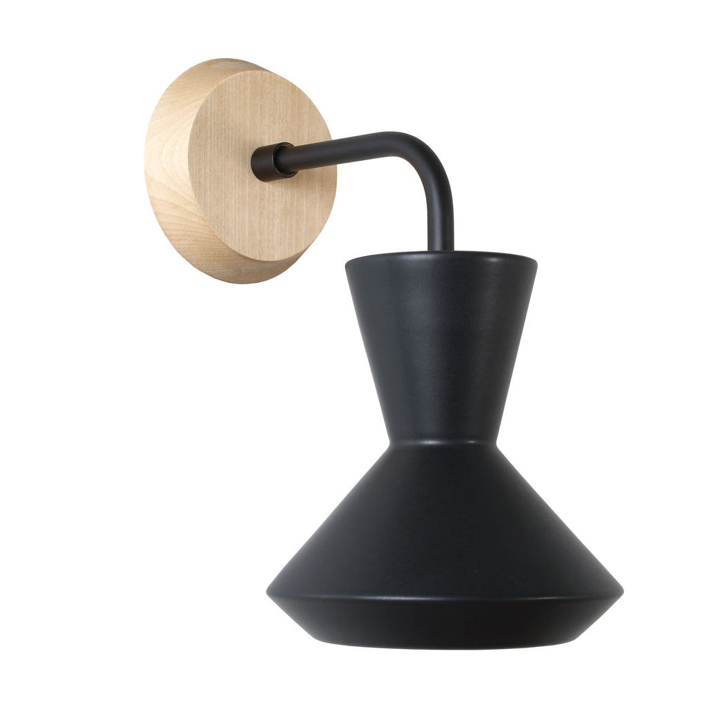 Bobbie Sconce shown in Eclipse Black Glaze with Matte Black Metal and Maple Canopy.