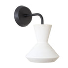 Bobbie Sconce shown in Natural White Glaze with Matte Black Metal and Black Stained wood finish Canopy