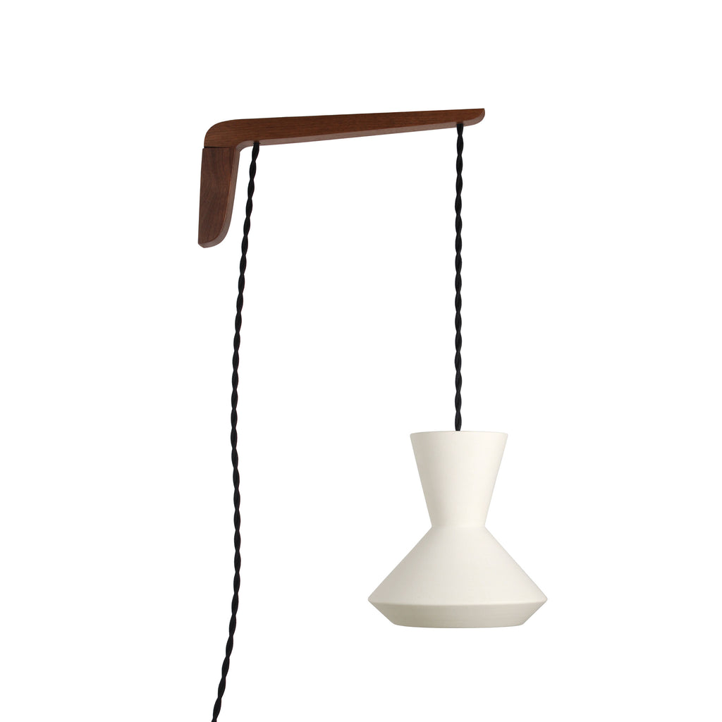 Bobbie Swing shown in Natural White Glaze with Walnut wood and Black Twist cord.
