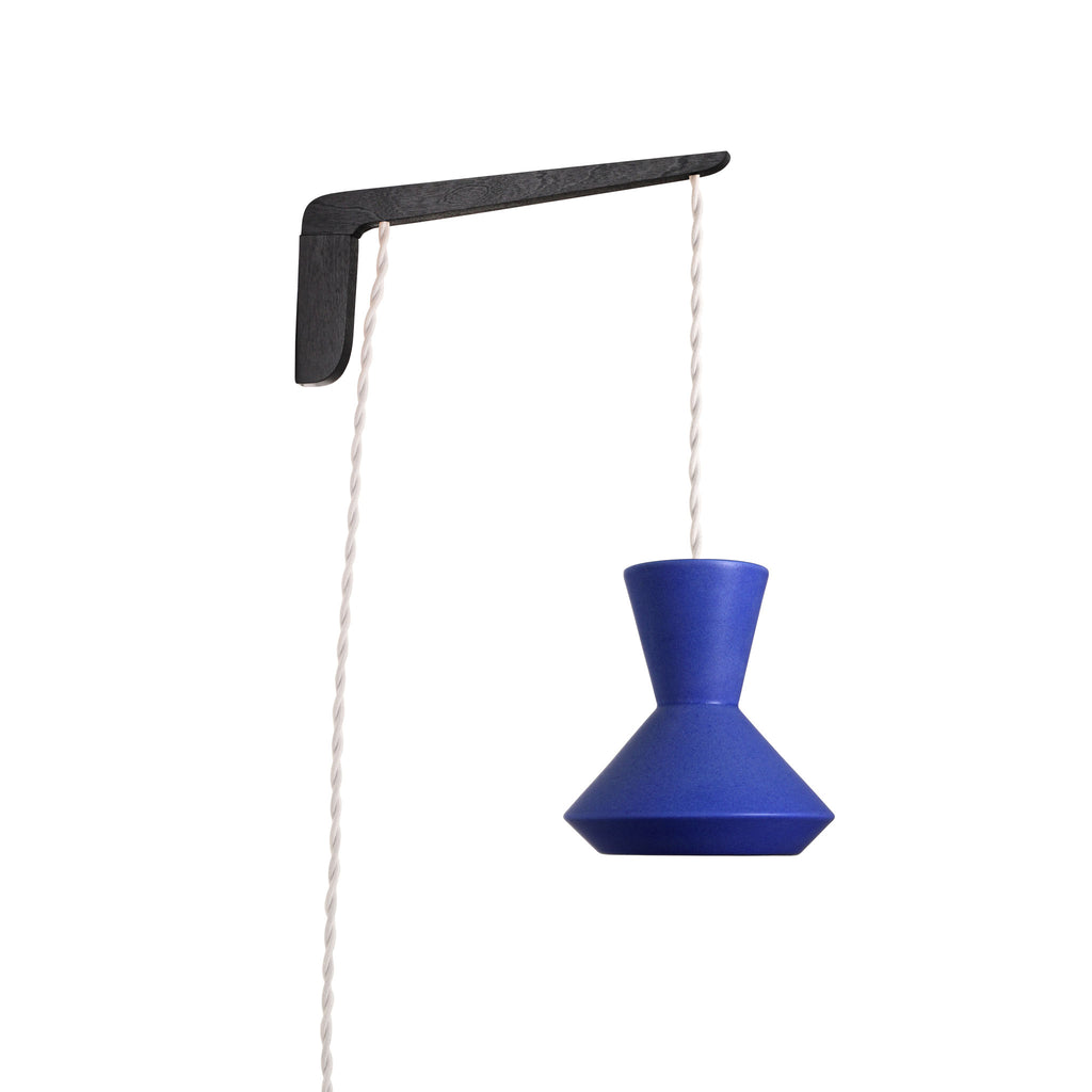 Bobbie Swing shown in Cobalt Blue Glaze with Black Stained wood finish and White Twist cord.