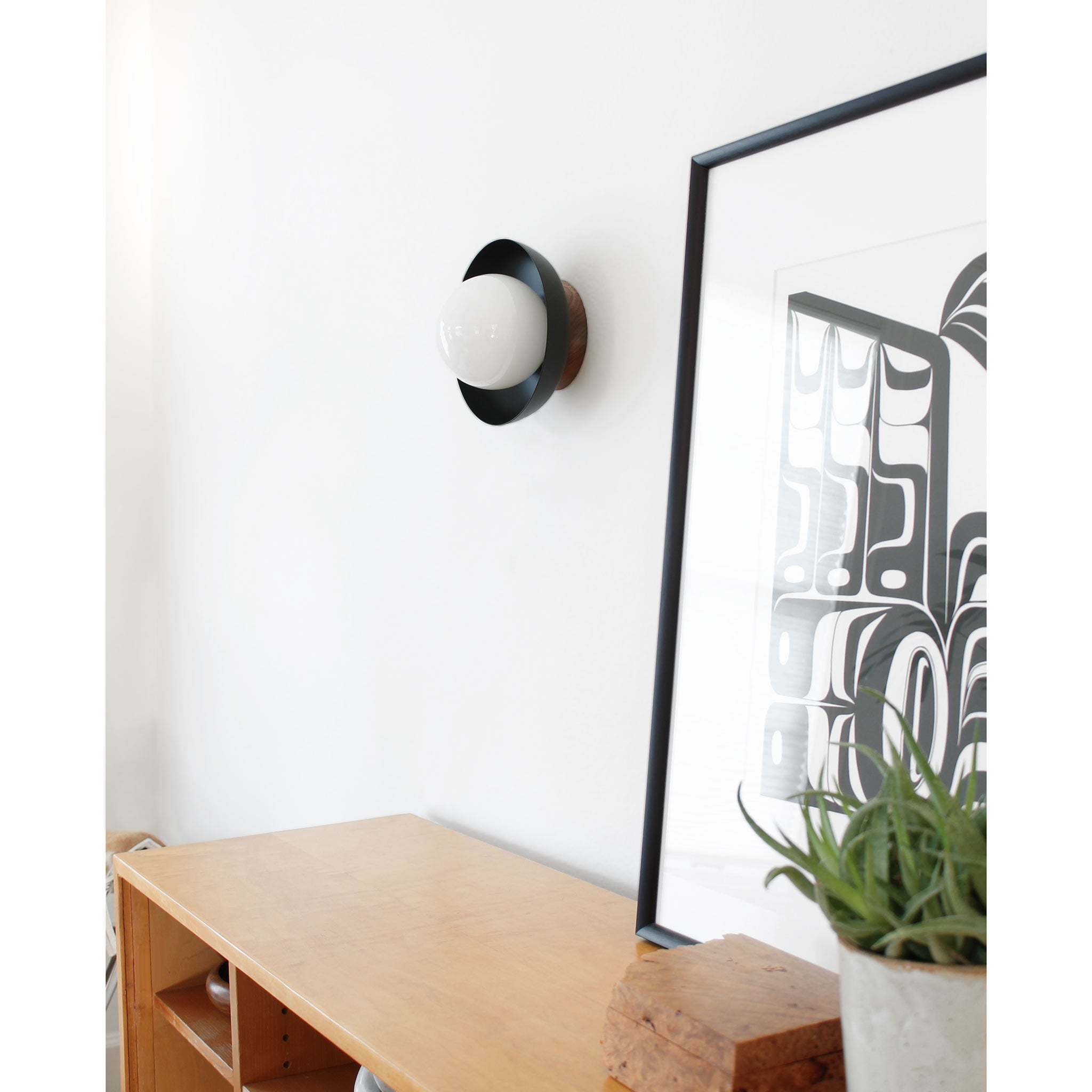 Lexi Small 5" shown in Matte Black with a Walnut Wood Canopy