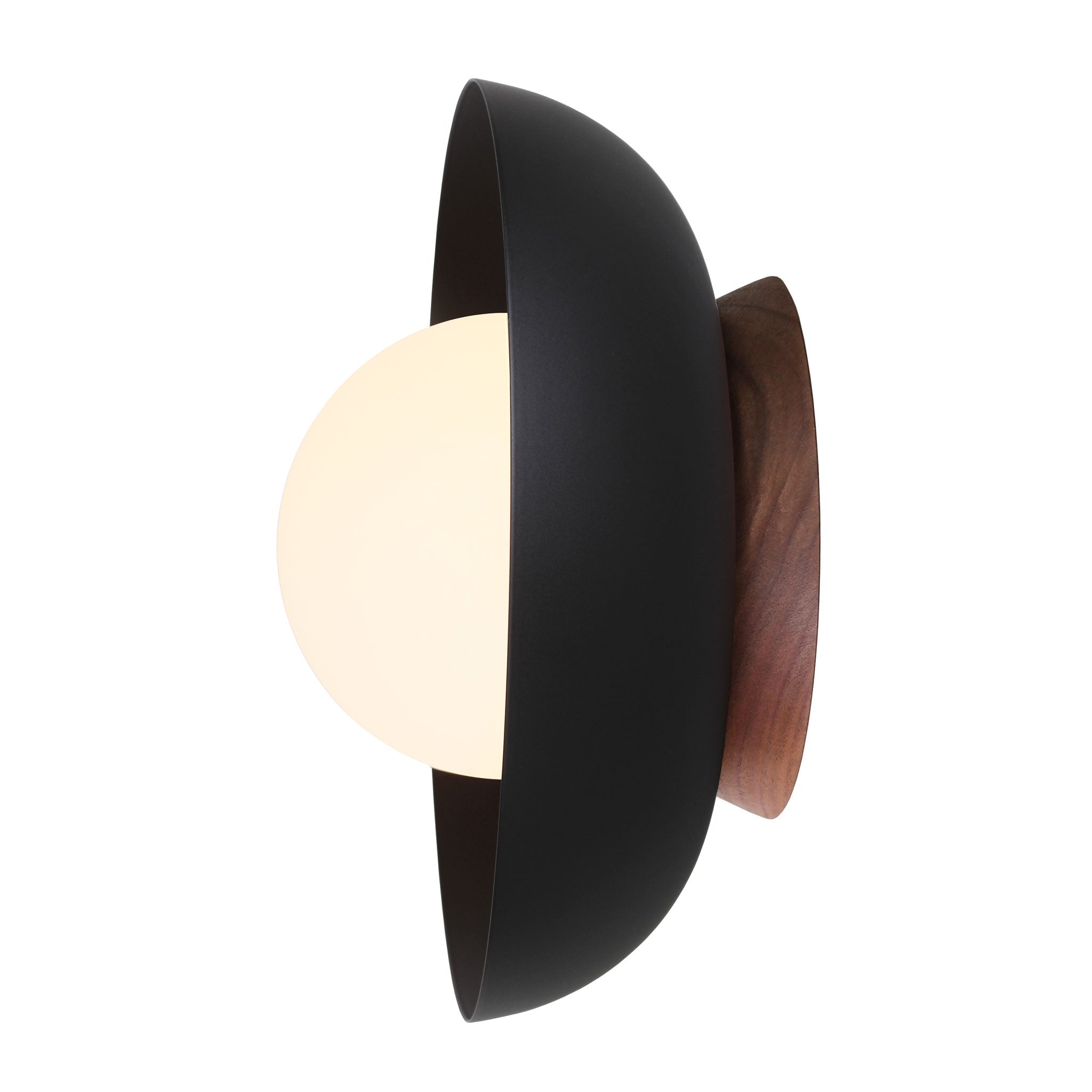 Lexi Large 6” shown with a Solid shade in Matte Black and Walnut canopy