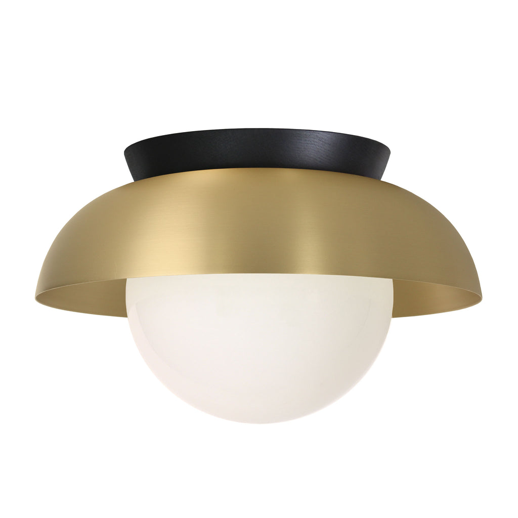 Lexi Large 8” shown with a Solid  shade in Brass and Black Stained wood canopy.