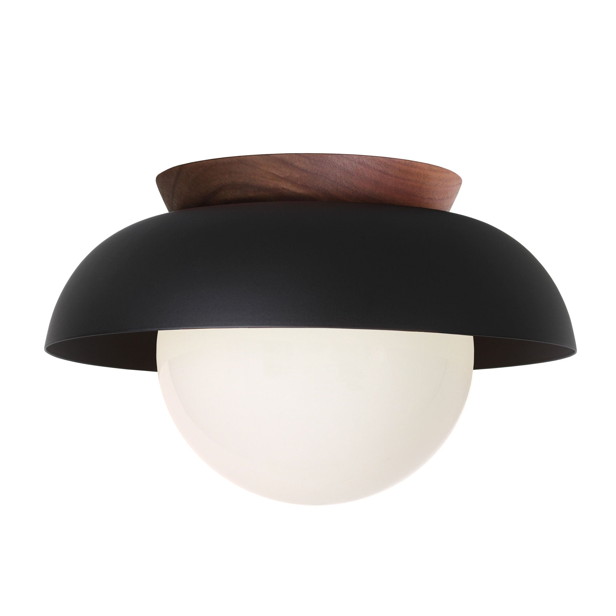 Lexi Large 8” shown with a Solid shade in Matte Black and Walnut canopy