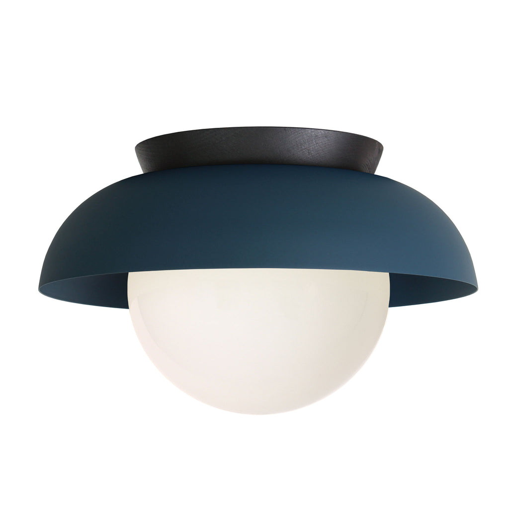 Lexi Large 8” shown with a Solid shade in Ocean Blue and Black Stained wood canopy.