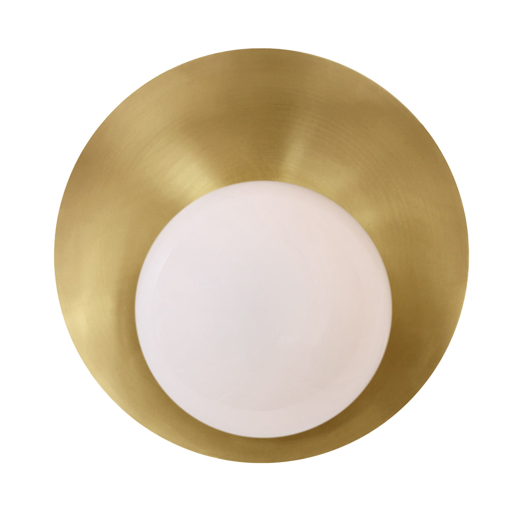 Cedar and Moss Pearl sconce shown in Brass