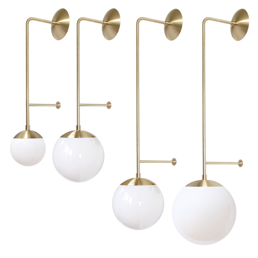 Ramona 6" family shown in Brass with Opal 6" globes.