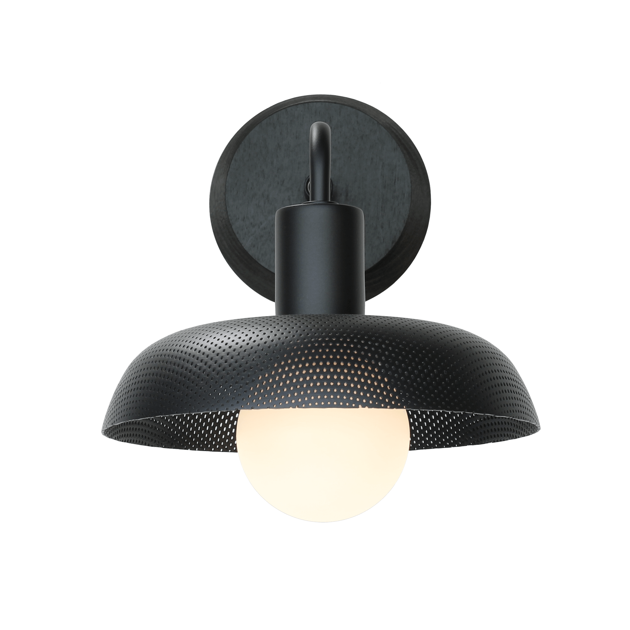 Sally Sconce with Wood Canopy shown in Matte Black with Matte Black fixture finish and Black Stained wood canopy