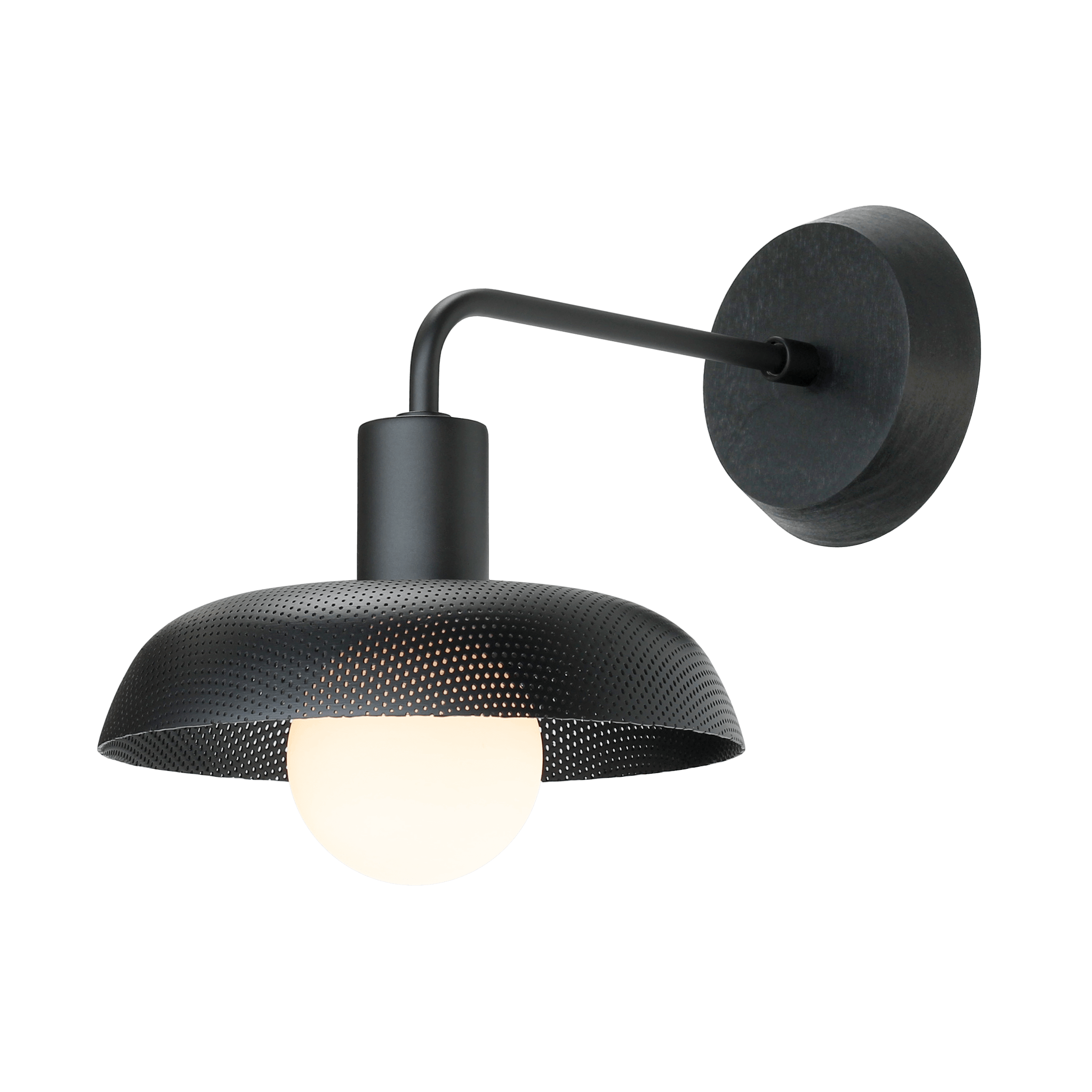 Sally Sconce with Wood Canopy shown in Matte Black with Matte Black fixture finish and Black Stained wood canopy