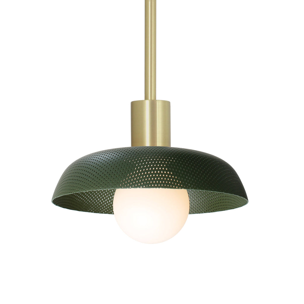 Sally Pendant shown in Secret Garden Green shade and Brass accents.