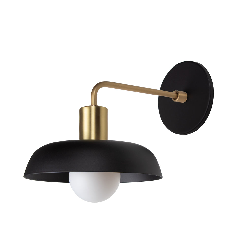 Sally Sconce shown with a Solid shade in Matte Black and Brass accent finish.