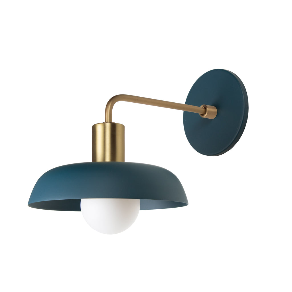 Sally Sconce shown with a Solid shade in Ocean Blue and Brass accent finish.