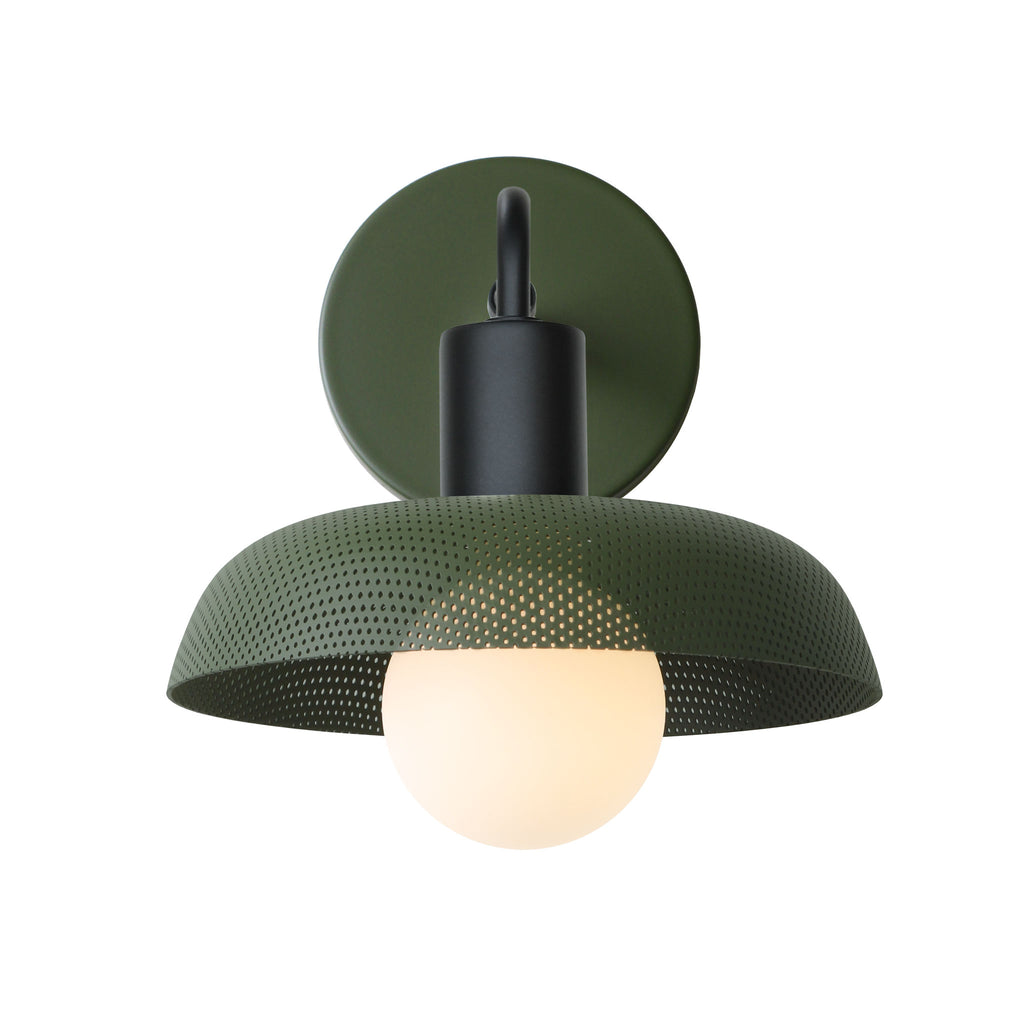 Sally Sconce shown with a Perforated shade in Secret Garden Green and Matte Black accent finish.