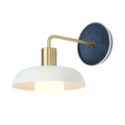 Sally Sconce shown with White perforated shade, Brass accent finish, and Indigo Blue Swift ceramic canopy