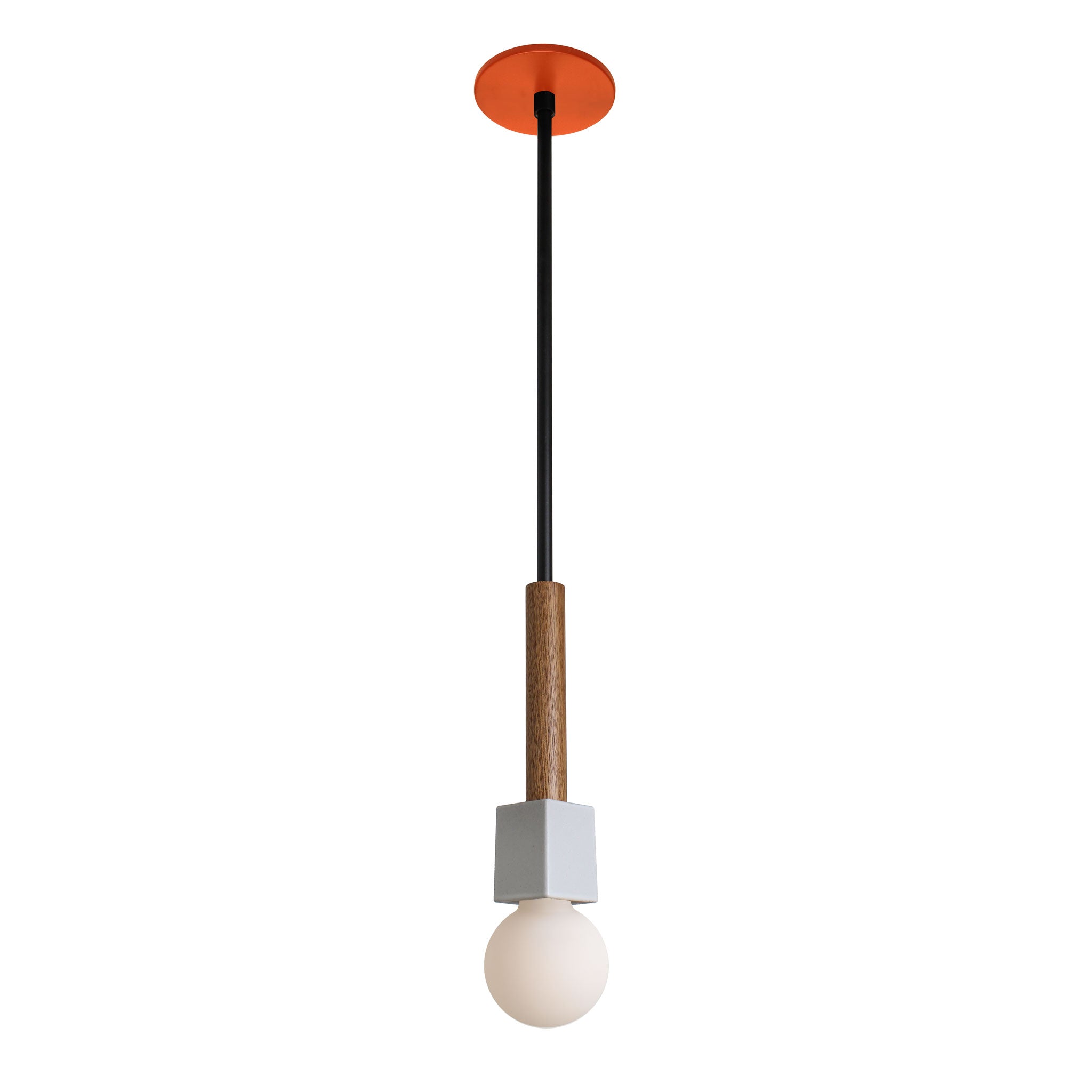 Seneca Pendant shown in Walnut with Persimmon metal canopy