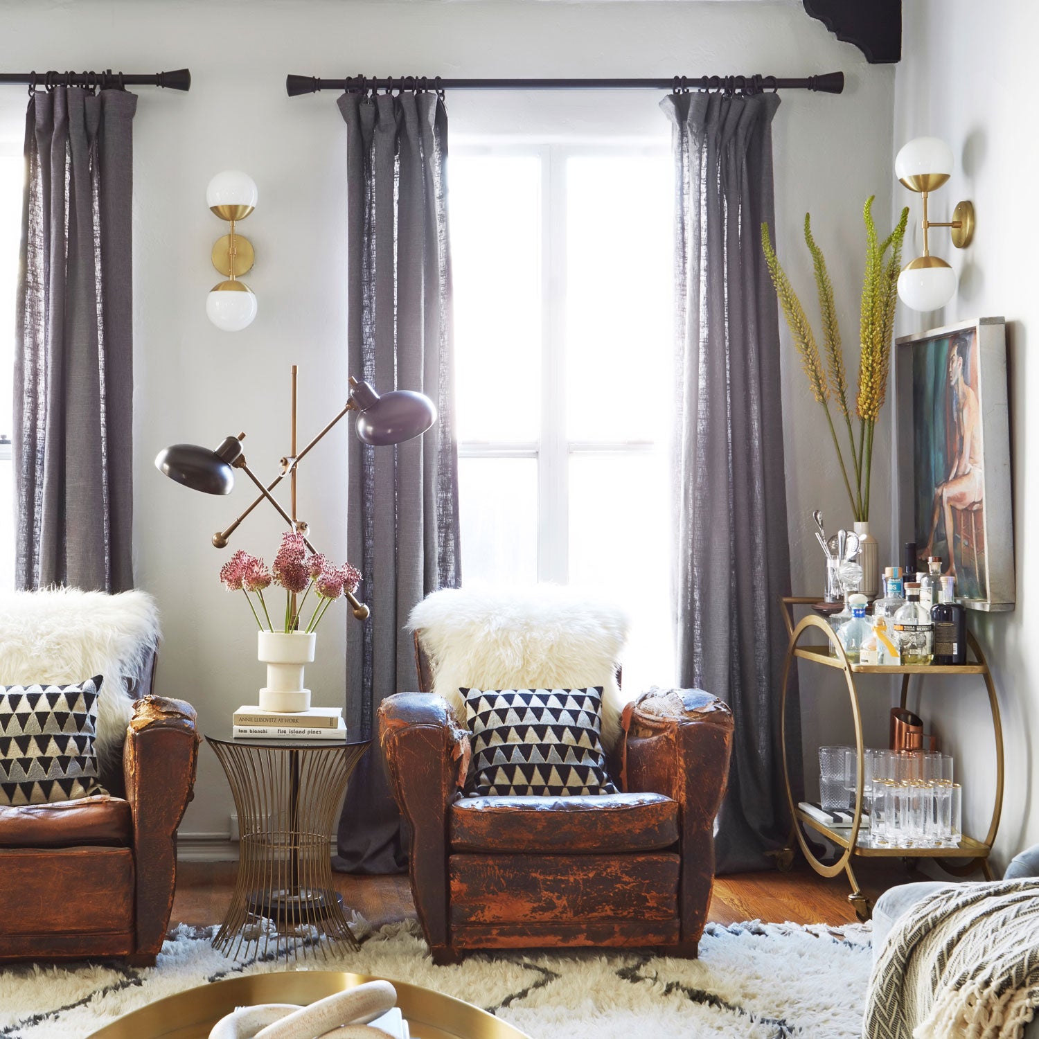 Theo shown in Brass with Opal 6" globes. Interior design by Brady Tolbert. Photo by Zeke Ruelas