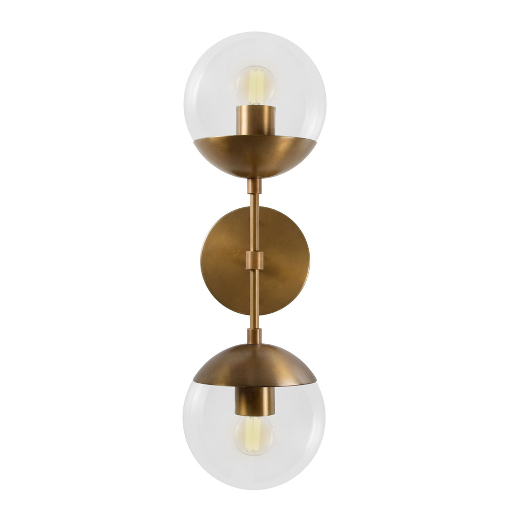 Theo 6" shown in Heirloom Brass with Clear 6" globes.