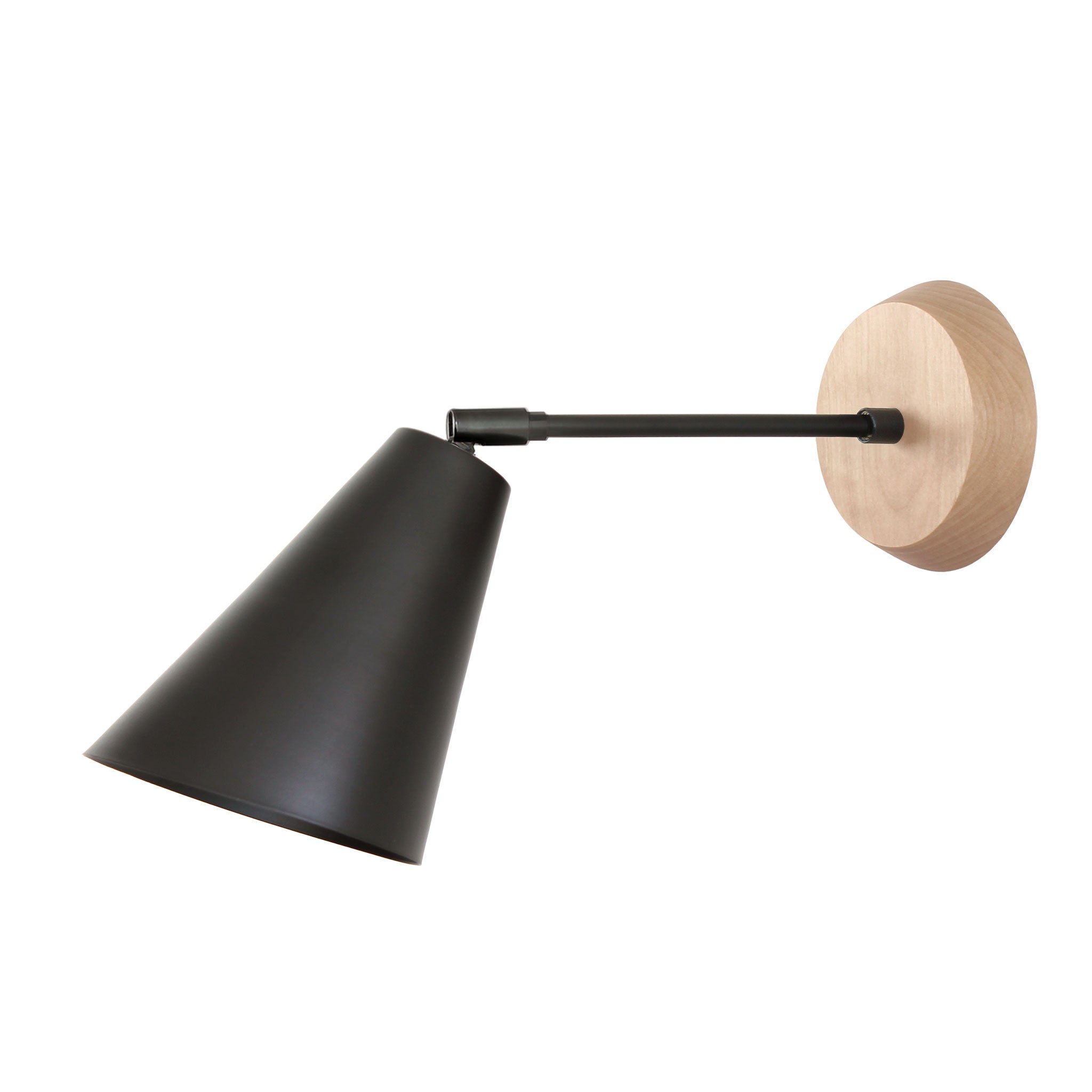Tilt Cone with Wood Canopy shown in Matte Black with Graphite Patina with Maple