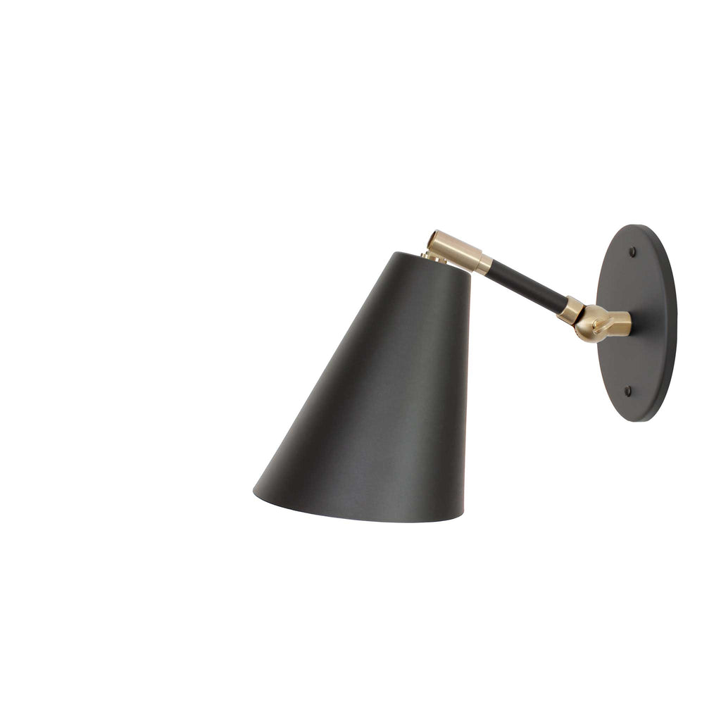 Tilt Cone Single Articulated shown in Matte Black with Brass Accents.
