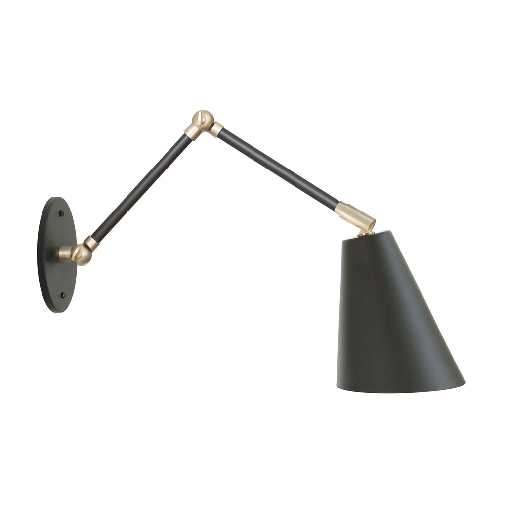 Tilt Cone Double Articulate shown in Matte Black with Brass Accents.  