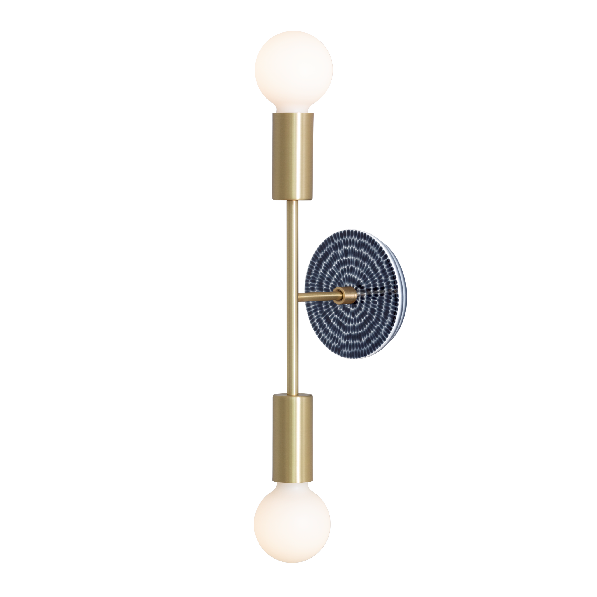 Venus with Ceramic Canopy shown in Brass with Sunflower ceramic canopy pattern in Indigo Blue