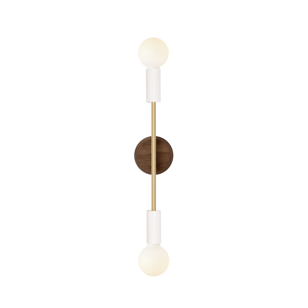 Venus Long with Wood Canopy shown in White with Brass with Walnut.