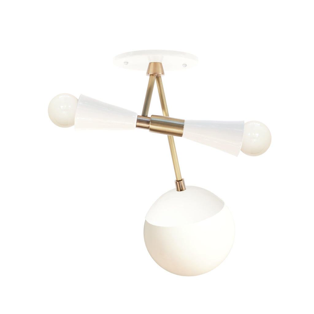 Voyage shown in White with Brass and Opal glass shades.