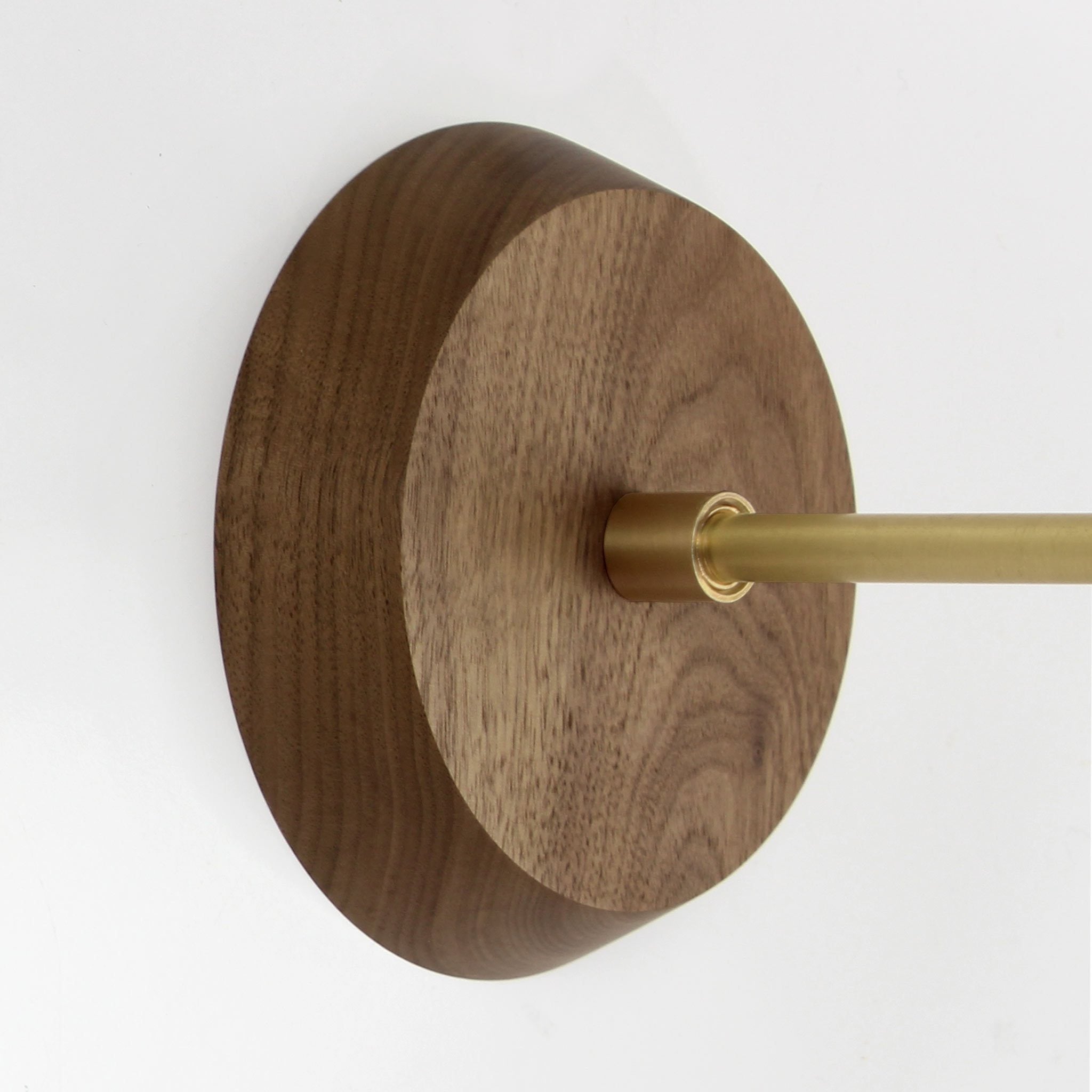 Wood Canopy shown in Walnut with Brass arm