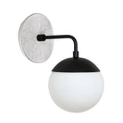 Alto Sconce 6" with Ceramic Canopy shown in Matte Black with a Brownstone White Star Ceramic Canopy Patttern and an Opal 6" globe