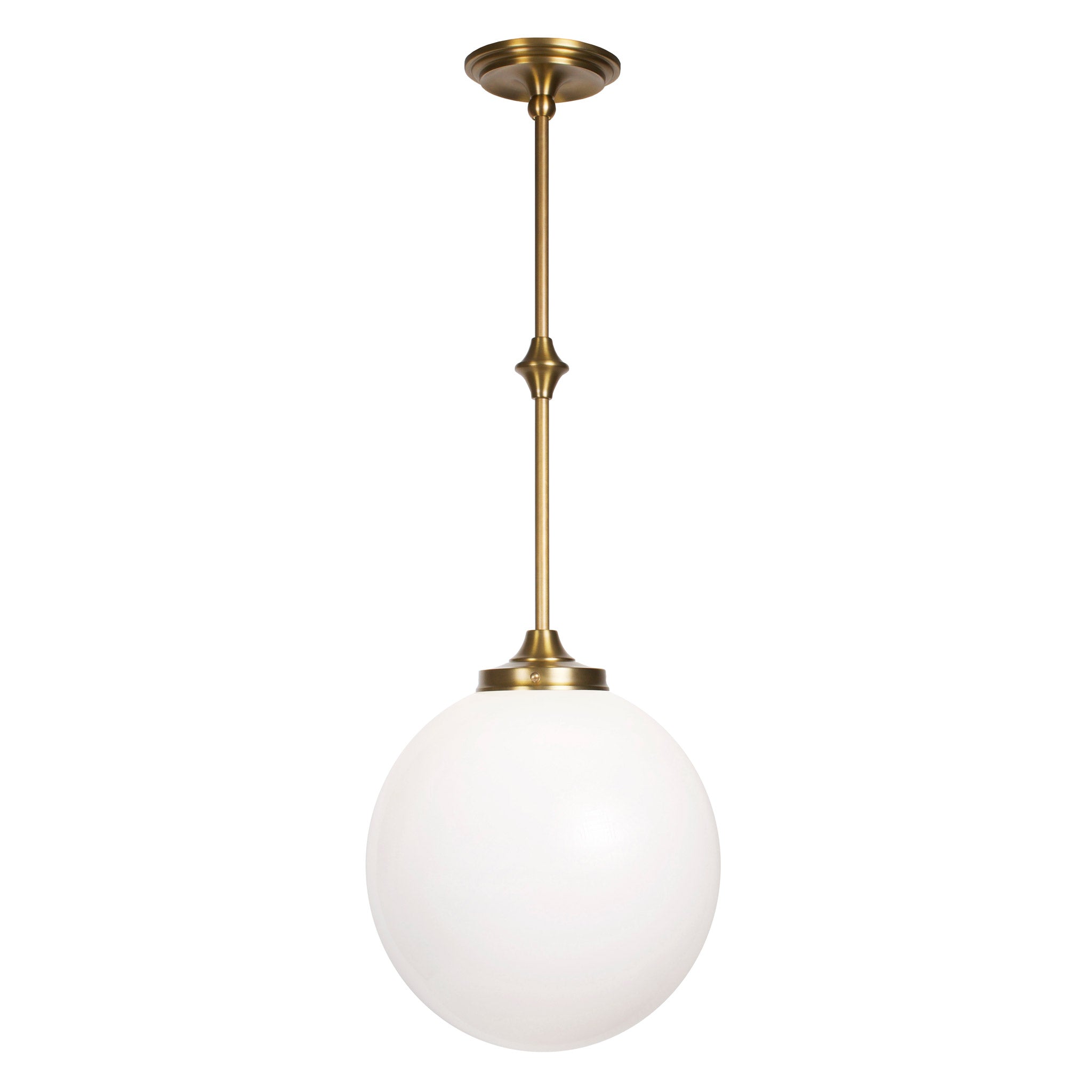 Bijou Pendant shown in Heirloom Brass with an Opal 12" Globe