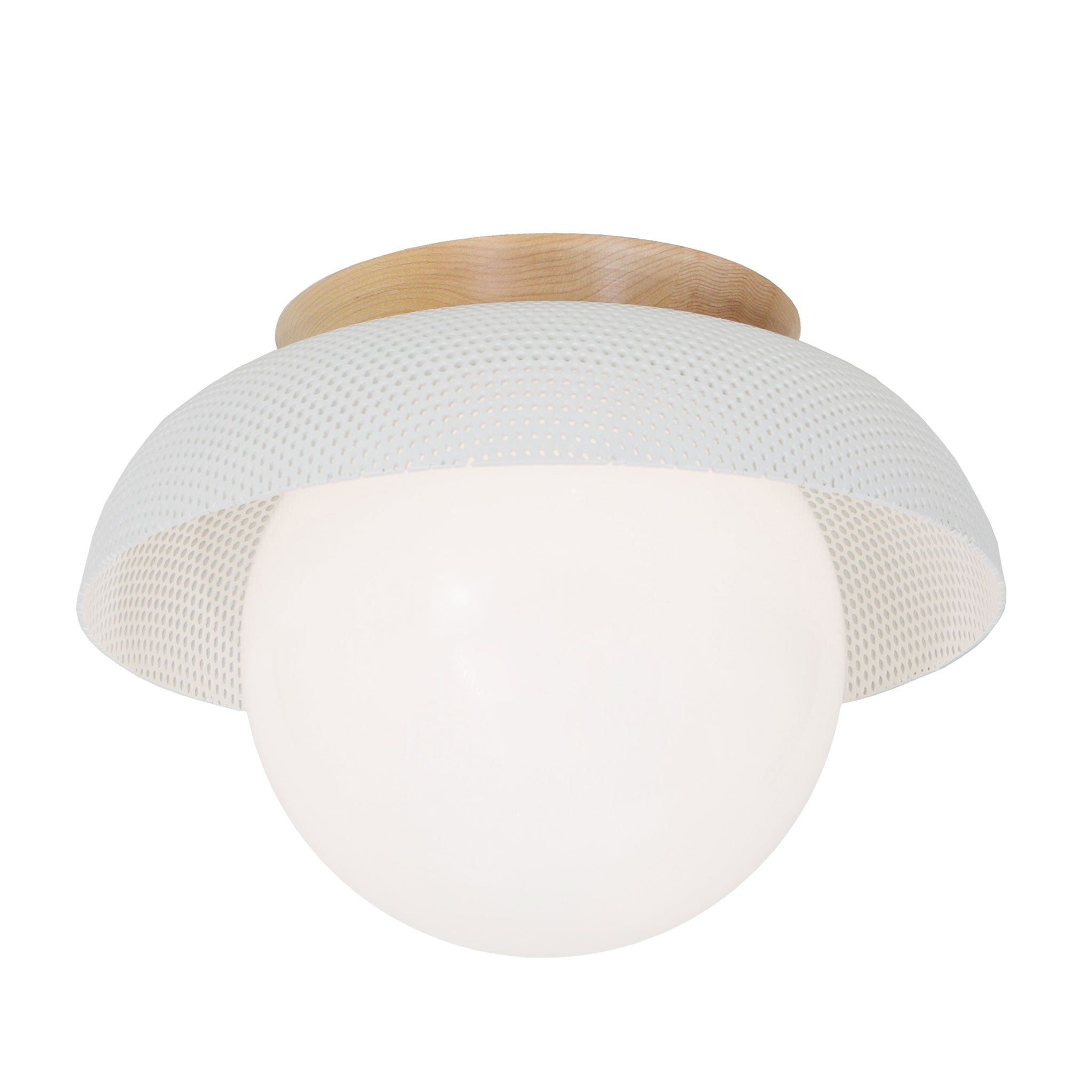 Lexi Large 8” shown with a Perforated shade in White and Maple canopy